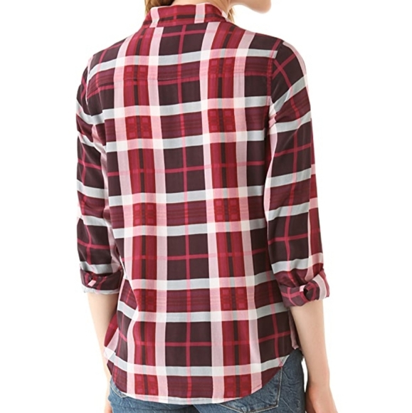 EQUIPMENT Pink Purple Plaid Silk Brett Shirt - S - Picture 2 of 6